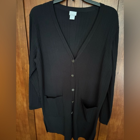Chico's Sweaters - Chico's Elegant Black Knit Cardigan